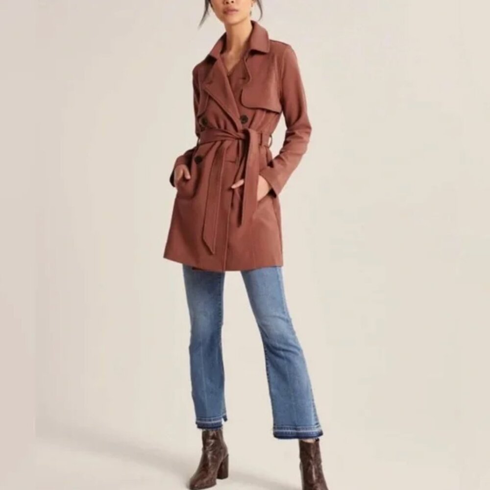 🧥 Abercrombie & Fitch Rust Red Trench Coat – Size Small - Picture 12 of 12
